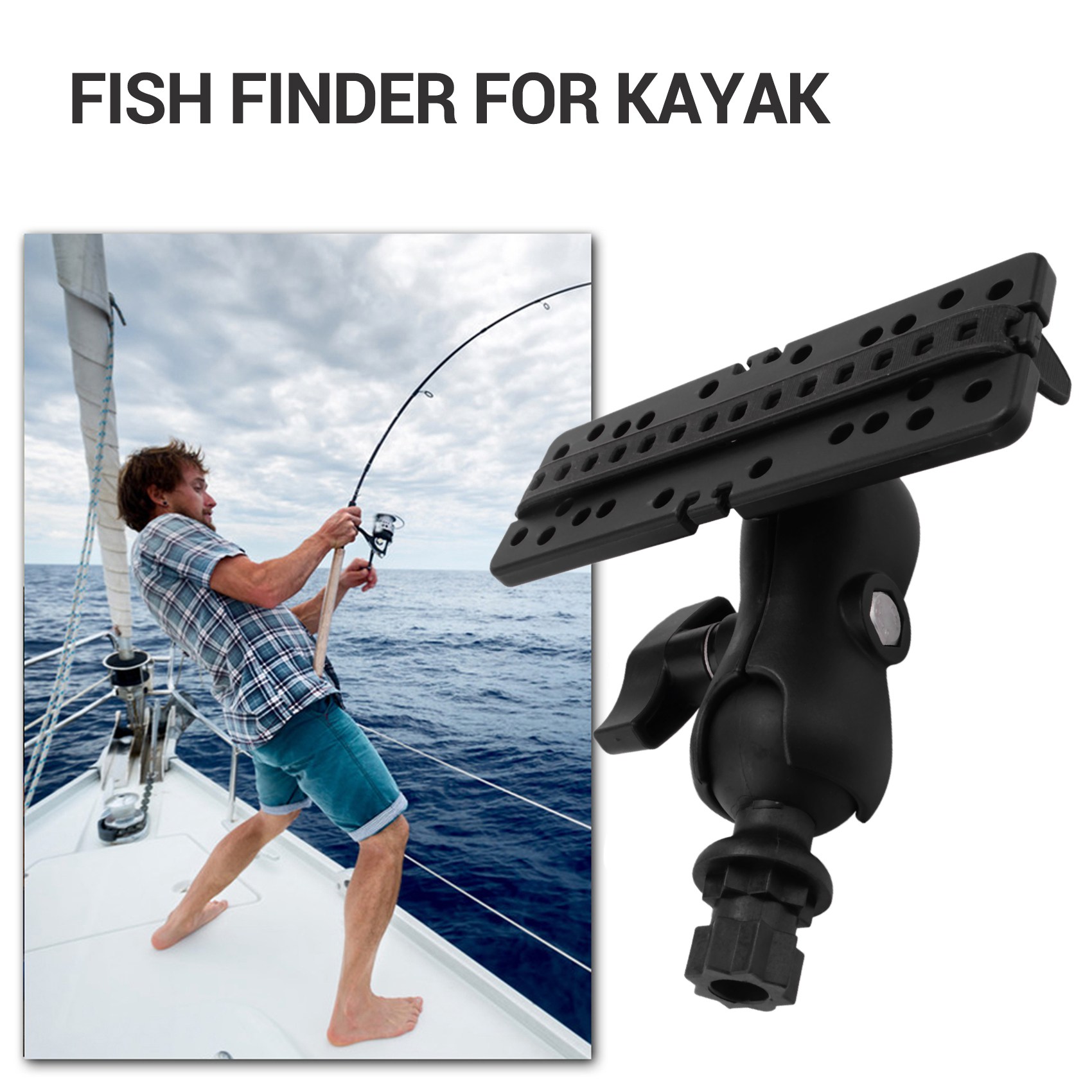 Fish Finder Mount - ขาจับลูกบอล NALFI พร้อมอุปกรณ์ค้นหาปลาและแผ่นยึดอเนกประสงค์ อุปกรณ์เสริมสำหรับเรือคายัค ฐานหกเหลี่ยมด้านใน
