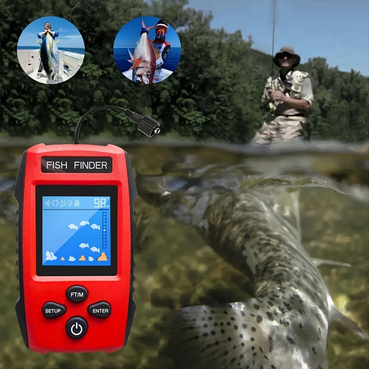 เครื่องหาปลาแบบมีจอ LCD สี พร้ - Fishing Depth Finder บทวิจารณ์และราคา